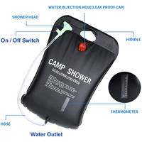 Douche solaire portable pour le camping, sac de 5 gallons pour les voyages en plein air, la randonnée, la douche d'été