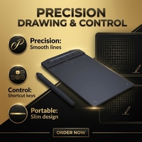 Tablette graphique USB haute précision, sensibilité à la pression à 8192 niveaux, résolution 5080 LPI, capture de données 266 ensembles/secondes, stylet sans batterie