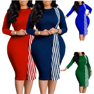 D442 último diseño vestidos africanos para mujer ropa envoltura cadera delgada cuello redondo vestidos de oficina mujeres Trabajo Formal vestidos elegantes