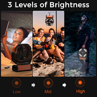 Ventilateur de camping avec lumière - Batterie rechargeable 20000 mAh, autonomie 6-8 heures, 4 vitesses, affichage numérique, minuterie, oscillation automatique, pour voiture, en plastique, version espagnole