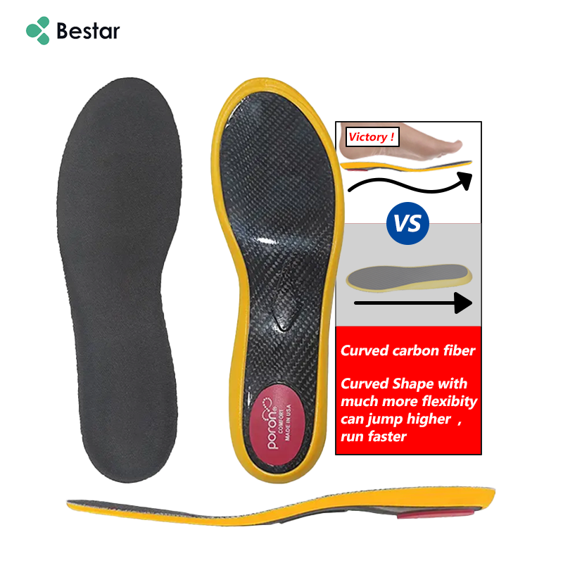 Bestar 100% Semelles orthopédiques en fibre de carbone performance  absorbant les chocs et incurvées en fibre de carbone pour la course à pied
