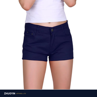 Shorts en jean vintage ultra-extensibles à taille basse pour femme, couleur unie, bleu marine, lavage en machine - M