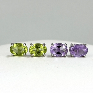 Modeschmuck 925 Sterling Silber Ohr stecker Classic Vier Klauen Kristall Ohrringe Ovale Form Peridot Amethyst Granat S925 Ohrringe - Product Image 6