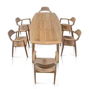 Mid Century Style Rugby Shape Dining <b>Table</b> Natural Teak Wood Fine Sanded for Outdoor Furniture Use - Product Image 1