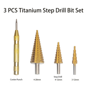 Metric <b>Step</b> <b>Drill</b> Bit Set 3 Piece with Hexagon Shank Titanium Plated for Metal Drilling and Reaming Tool - Product Image 5