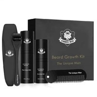 Kit d'huile fortifiante pour la croissance de la barbe, best-seller, kit de croissance de la barbe pour hommes avec dermaroller