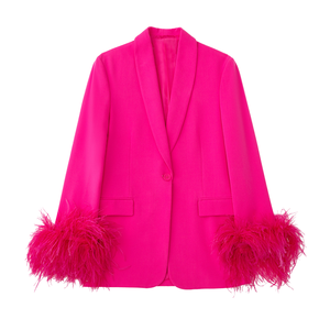 Damen Designer Jacke Hochwertiger Einzel blazer mit natürlichen Federn Verzierung knopf Perlen Diamanten Gestrickt - Product Image 1