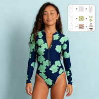 Hochelastischer Atmungsaktiver Stoff Blumenmuster Rashguard Langarm Reißverschluss Vorne Badeanzug Schnelltrocknend UPF 50+ Surf-Bademode
