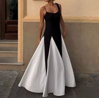 Offre Spéciale mode été élégant décontracté sans manches bretelles spaghetti dos nu parole longueur soirée robe noire et blanche