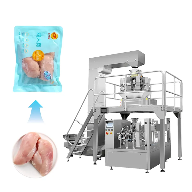 Máquina automática de envasado de alimentos de pollo congelado, máquina de envasado de bolsas prefabricadas de alta velocidad