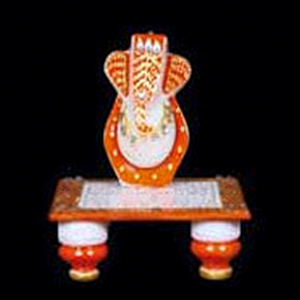 <b>Painted</b> Indian Pure Makrana Marble Baby Ganesha Religious Statue - Product Image 1