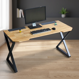Bureau de jeu avec surface en carbone, hauteur réglable, 140x70cm, cadre en bois de caoutchouc, pieds en fer en forme de Z, garantie de 12 mois, assemblage requis - Product Image 2