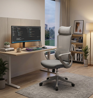 Chaise de bureau ergonomique réglable avec appui-tête, design moderne minimaliste haut de gamme, siège confortable en peluche et dossier en maille respirante