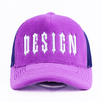 Casquette de baseball structurée à 5 panneaux en maille, style vintage violet, pour fabricant OEM, avec broderie personnalisée, casquette de camionneur en velours doux