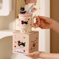 Keramikbecher mit Strohhalm-Deckel Umweltfreundlich Hitzebeständig Modernes Design Perfektes Geburtstagsgeschenk für Zuhause/Büro