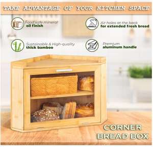 صندوق خبز زاوي من الخيزران، صندوق خبز كبير جدًا لتخزين الخبز، حاوية خبز متينة من خشب الخيزران - Product Image 4