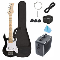 Travel Electric Guitar for Kids Blue 30 Inch Maple Neck Solid Wood Body 6 Strings Glossy Finish 5 Digital Amplifier