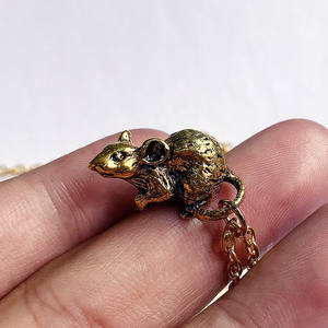 Collier pendentif en forme de souris, animal mignon, sportif, plaqué or, tendance européenne et américaine, pour <span class=keywords><strong>animaux</strong></span> de compagnie, souris des bois, chaîne en bambou, unisexe - Product Image 6