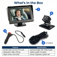 Moniteur de voiture LCD 4,3'' avec caméra de vision nocturne IR pour la surveillance des bébés et des animaux domestiques sur la banquette arrière, sécurité des nourrissons et des enfants