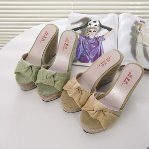 Тапочки с бантом; В наличии большие размеры, женские сандалии на танкетке, обувь <span class=keywords><strong>GC</strong></span>-209 - Product Image 5