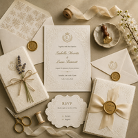 Séries d'invitations de mariage classiques de luxe, suite de mariage Gold Crest, vente en gros, invitation de mariage artisanale élégante Gold Crest