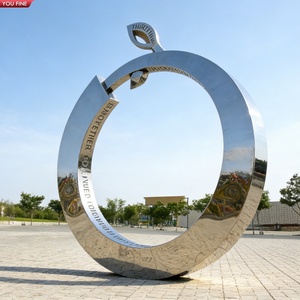 YOUFINE Statue Circulaire Abstraite Personnalisée en Métal Acier Inoxydable Paysage Urbain Contemporain - Product Image 1