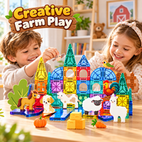 Tuiles magnétiques pour enfants 3,75 cm, mini boîte en métal, blocs de construction magnétiques, thème ferme, jouets éducatifs pour les garçons et les filles d'âge préscolaire