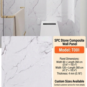 Panneaux muraux imperméables en pierre texturée SPC, carreaux en porcelaine avec effet marbre, rénovation moderne de salle de bain et de douche d'hôtel - Product Image 3