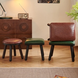 Taburete Pequeño de Madera Maciza con Diseño <span class=keywords><strong>Retro</strong></span> y Nostálgico, con Patas de Madera Maciza para Sala de Estar, Uso Doméstico y <span class=keywords><strong>Alquiler</strong></span> - Product Image 1