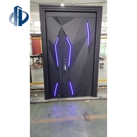 Puerta de Entrada Moderna de Aluminio Fundido con Doble Blindaje, Luz LED con Incrustaciones de Diamantes 3D, a Prueba de Explosiones, Puerta de Seguridad Inteligente para Interiores