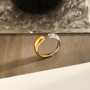 Stainless Steel <b>Ring</b> Geometric Two Tone Gold Plated Women's Fashion Jewelry Gift YR1 - Product Image 1