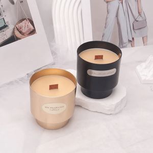 Bougie parfumée en métal moderne MW avec mèche en bois, cylindre d'aromathérapie pour la décoration de la maison - Product Image 1