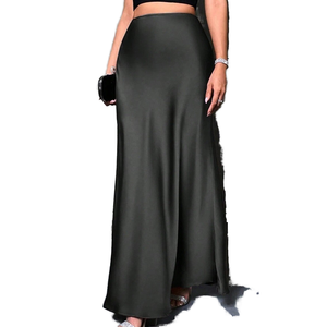 Nouvelle Collection 2026 – Jupes Midi <span class=keywords><strong>Femme</strong></span> en Satin <span class=keywords><strong>Noir</strong></span> Uni, Taille Haute, Respirantes, Décontractées et Élégantes pour le Printemps - Product Image 1