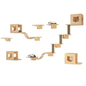 <span class=keywords><strong>Arbre</strong></span> à <span class=keywords><strong>chat</strong></span> en bois massif de haute qualité <span class=keywords><strong>avec</strong></span> cadre d'escalade mural noir grattoir mur hamac maisons pour animaux de compagnie meubles - Product Image 5