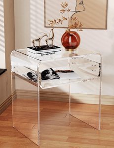 Tavolino da Caffè OEM in Acrilico Trasparente a Forma di U, Comodino Moderno Arancione con Vano Portaoggetti per Soggiorno e Appartamento - Product Image 2
