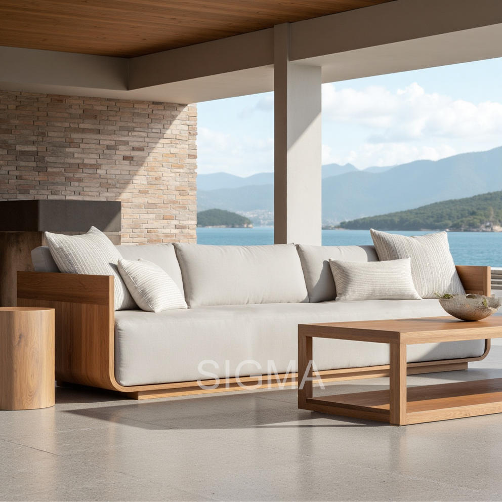 Luxury Modern Teak Wood Outdoor Sofa Set Ottoman New Design for Hotels Villas Parks Courtyards