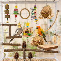 Ensemble de jouets pour oiseaux en bois naturel, à suspendre, pour la mastication et la recherche de nourriture, plateforme de perchoir, accessoires de cage pour perroquets et pigeons