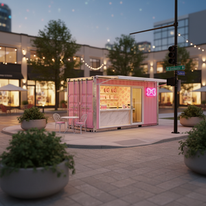 كشك قهوة متنقل مسبق الصنع بطول 20 قدمًا، هيكل فولاذي وردي اللون، تصميم عصري، كشك خارجي، متجر مؤقت للمراكز التجارية - Product Image 6