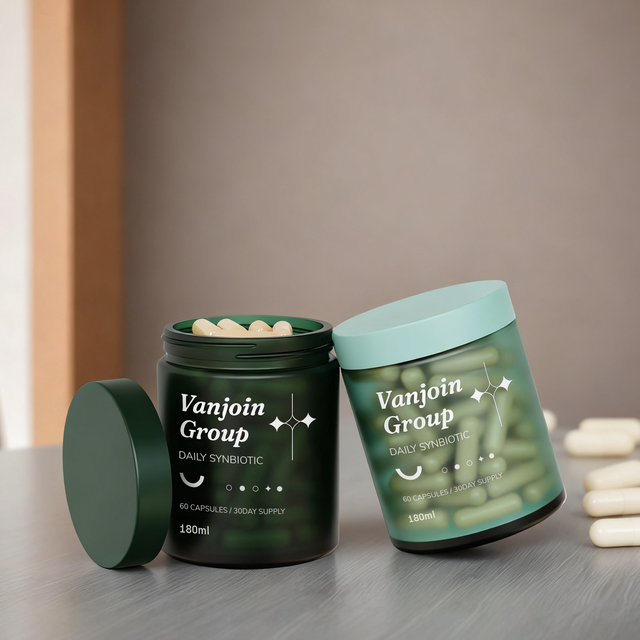 Empty 180ml Glass Cylinder Jar Refill Food Bags Vitamin Healthcare Packages Set for Family Dietary Supplements Packaging
