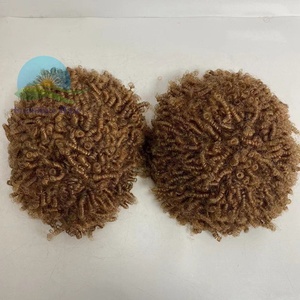Perruque Médicale Courte #27 <span class=keywords><strong>Blond</strong></span> Miel Cuticule Alignée Européenne 15mm Afro Curl Pleine Pu Peau Mince Perruque Humaine Crépus Bouclés - Product Image 5