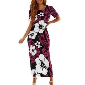 ハワイアントロピカルスタイルハイビスカスデザイン女性用2ピースセットSamoan PuletasiドレスプラスサイズセクシースプリットPuletasiナチュラルウォッシャブル - Product Image 4