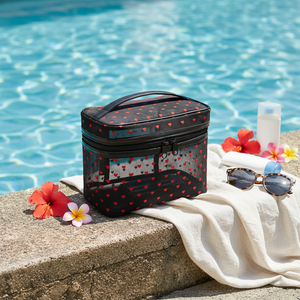 Organizer Cosmetico Estivo Durevole a Doppio Strato in Rete con Chiusura a Cerniera e Stampa a Cuore, Portatile e di Grande Capacità per Borsa da Viaggio - Product Image 1