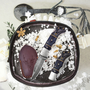 Couteau de poche MANWAY fait à la main en acier damas taureau de fer haute dureté excellente qualité gaine en cuir manche en bois Portable - Product Image 3