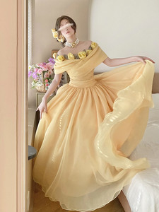 Vestido Largo Hecho a Mano Estilo Coreano Vintage Rose Story con Diamantes, Cuello de Una Sola Pieza, Sin Mangas, Silueta Lápiz, Estilo Princesa - Product Image 4