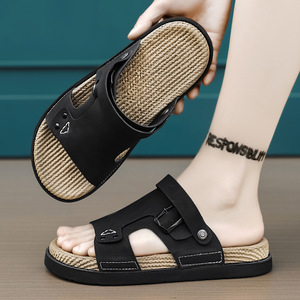 Sandales en cuir de luxe léger pour hommes, tendance, double usage, pantoufles décontractées à semelle souple antidérapante, chaussures d'été pour la conduite en extérieur - Product Image 2