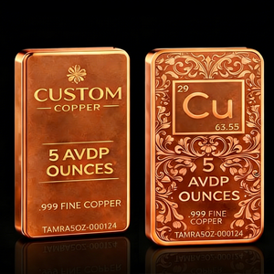 Barra de Cobre de Diseño Personalizado, 10 Oz, 999 de Cobre Puro, <span class=keywords><strong>Lingote</strong></span> de Cobre Cu 999, Moneda de Cobre - Product Image 1