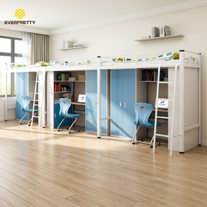 Ensemble de meubles pour chambre de dortoir, lit superposé triple en métal avec bureau, armoire, pour l'école, <span class=keywords><strong>3</strong></span> étudiants, certifié CE - Product Image 1