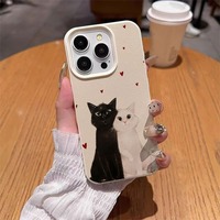 Coque de téléphone antichoc en cuir texturé avec motif chat couple cœur d'amour mignon pour iPhone 17 Air 16 15 14 Pro Max – Vente en gros