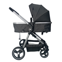 Poussette Bébé Espagnole de Meilleure Qualité 2-en-1 Pliage Ultra Compact Poignée à Levier Unique Harnais avec Barre Amovible Grise
