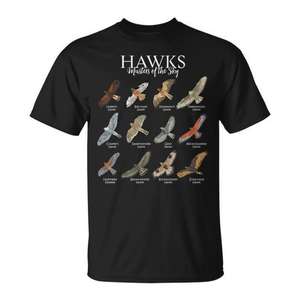 Camiseta Hawks Masters Of The Sky con diagramas de especies de aves para amantes de la naturaleza - Product Image 1